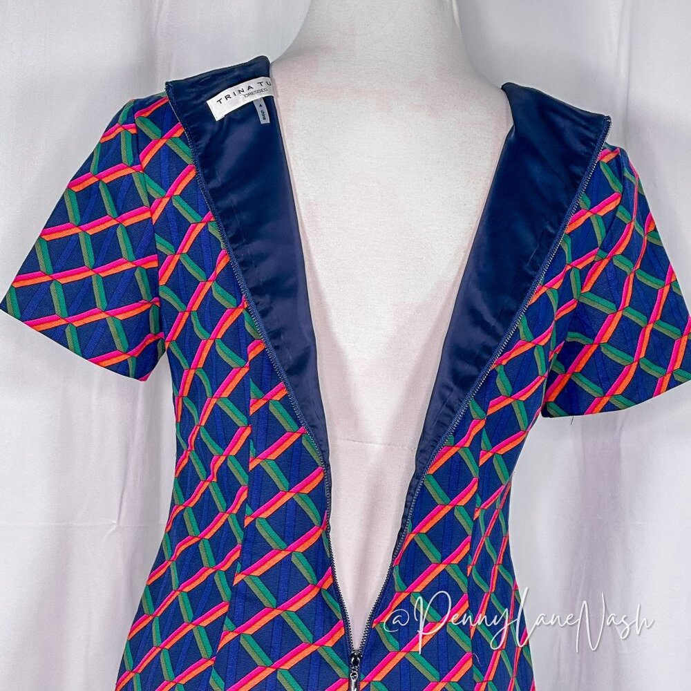 Trina Turk Museo Short Sleeve Sheath Diamond Geo Ponte - Picture 11 of 12